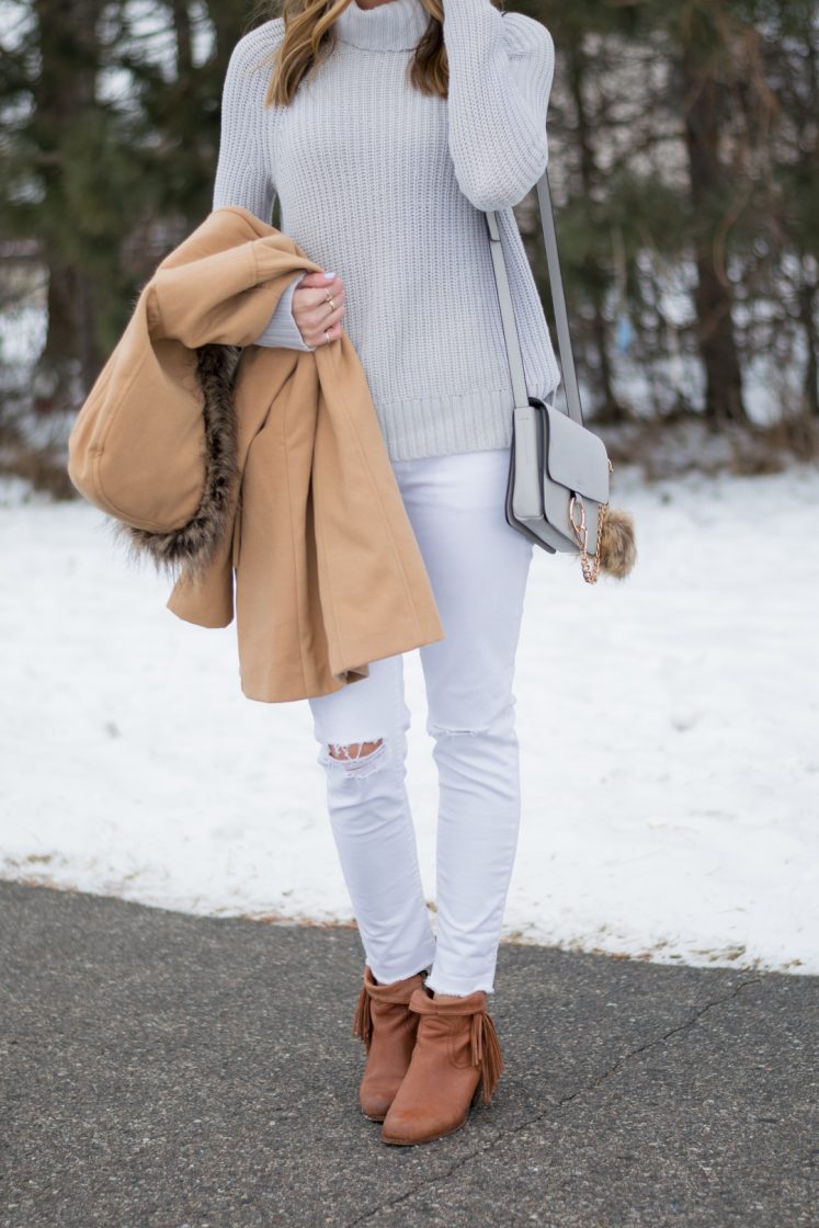 how to wear white denim in winter