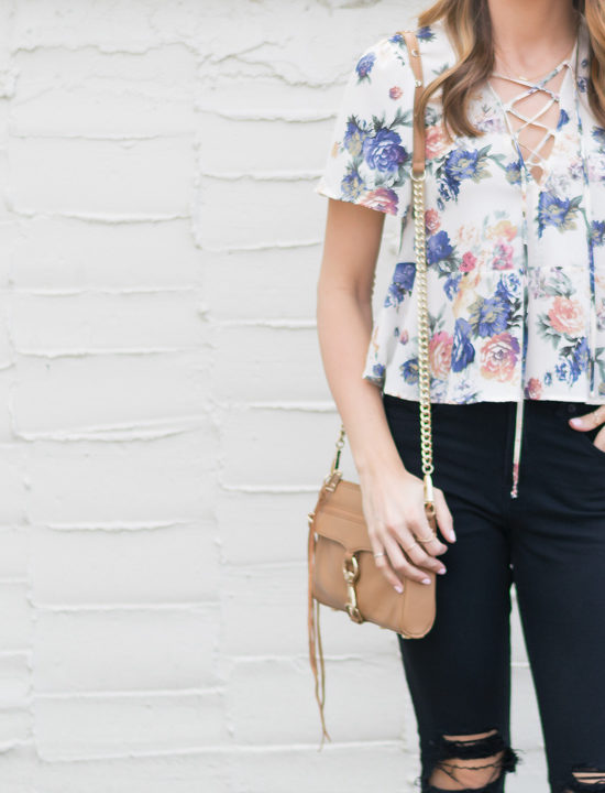 Floral-Peplum-Lace-Up-Top