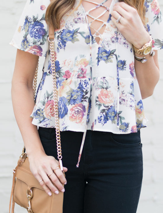 Floral-Peplum-Lace-Up-Top