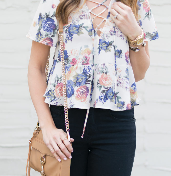 Floral-Peplum-Lace-Up-Top