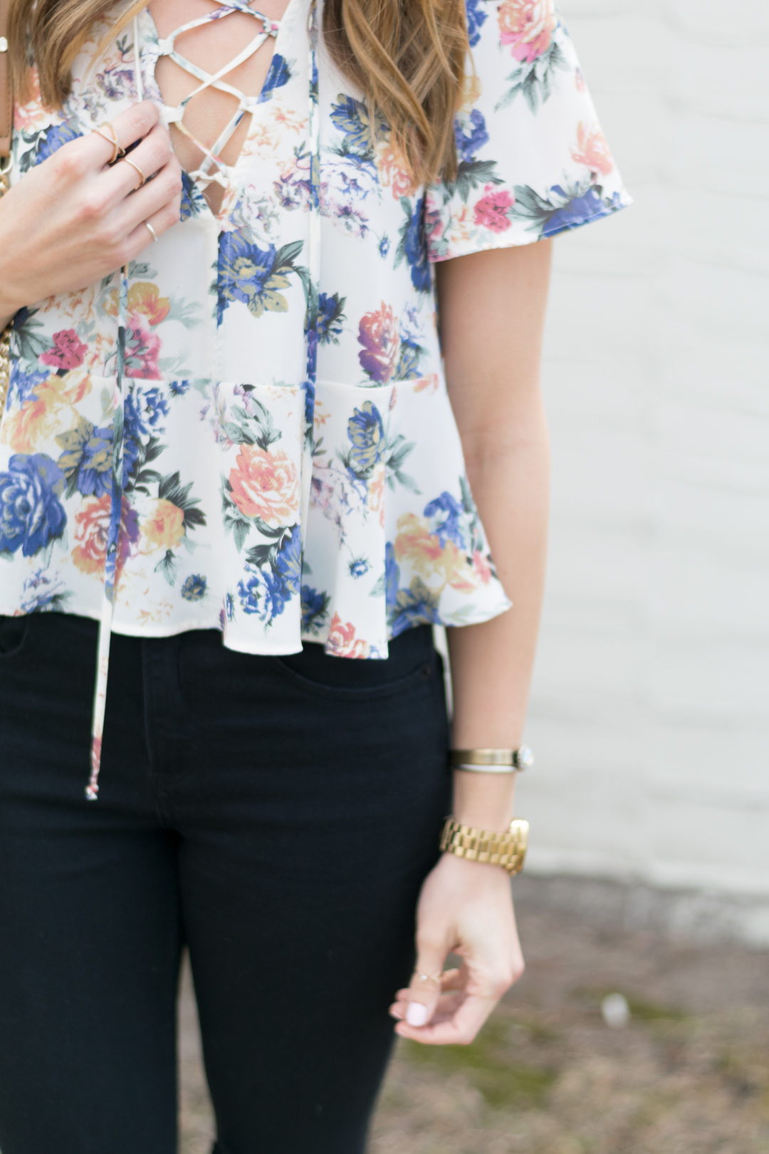 Floral-Peplum-Lace-Up-Top