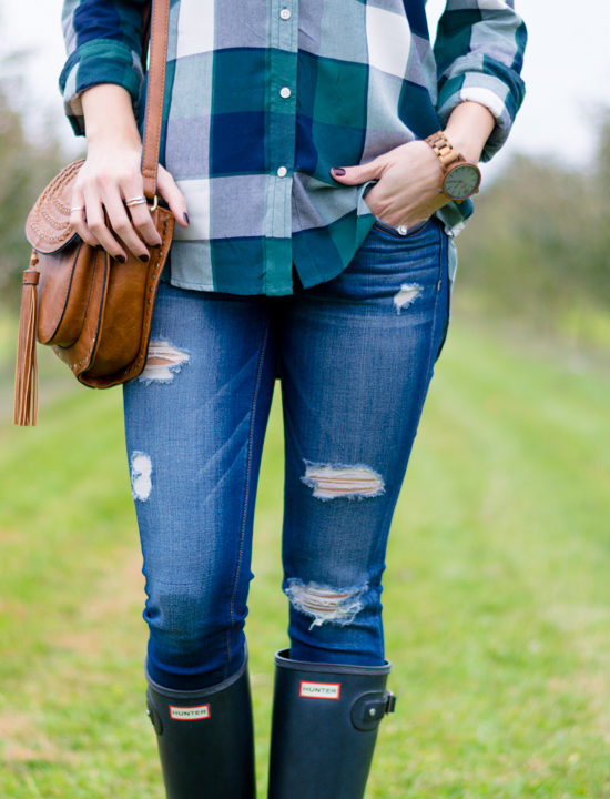 apple orchard outfit, plaid shirt outfit women, black hunter boots outfit, flannel shirt outfit women, fall outfits for women, pumpkin patch look