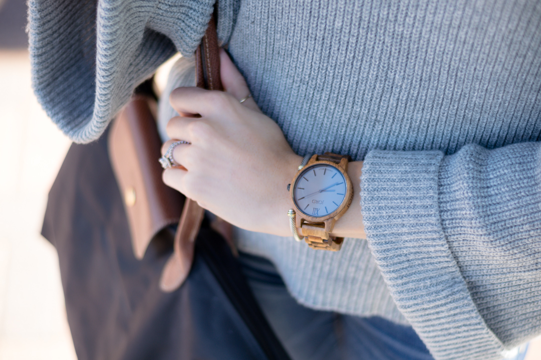 nordstrom leith cowl neck pullover, fall 2016 outfit, gray turtleneck outfit, wood watches, fall accessories, jord watch, frankie series watch