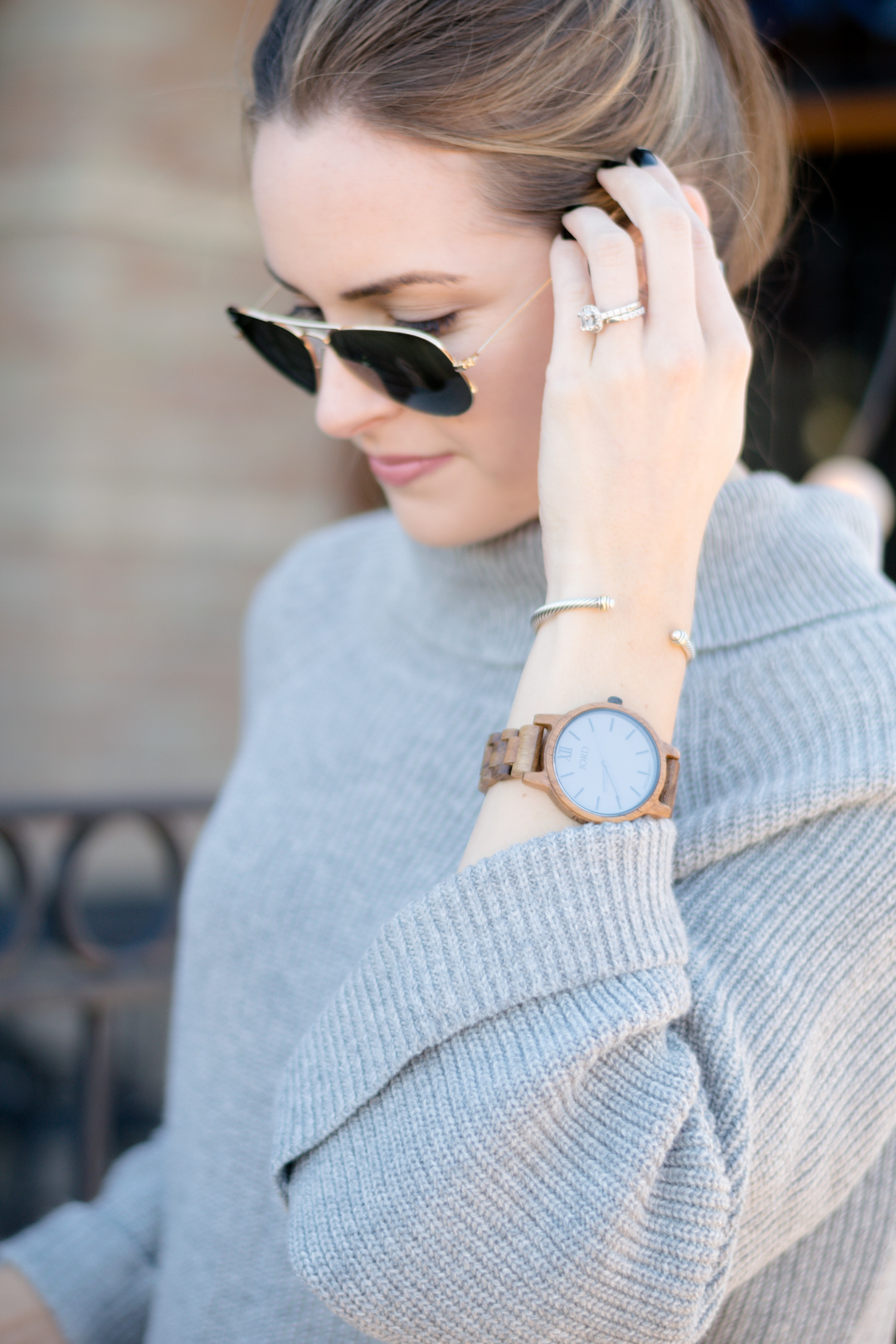 unique watch, cool watch, nordstrom leith cowl neck pullover, fall 2016 outfit, gray turtleneck outfit, wood watches, fall accessories, jord watch, frankie series watch