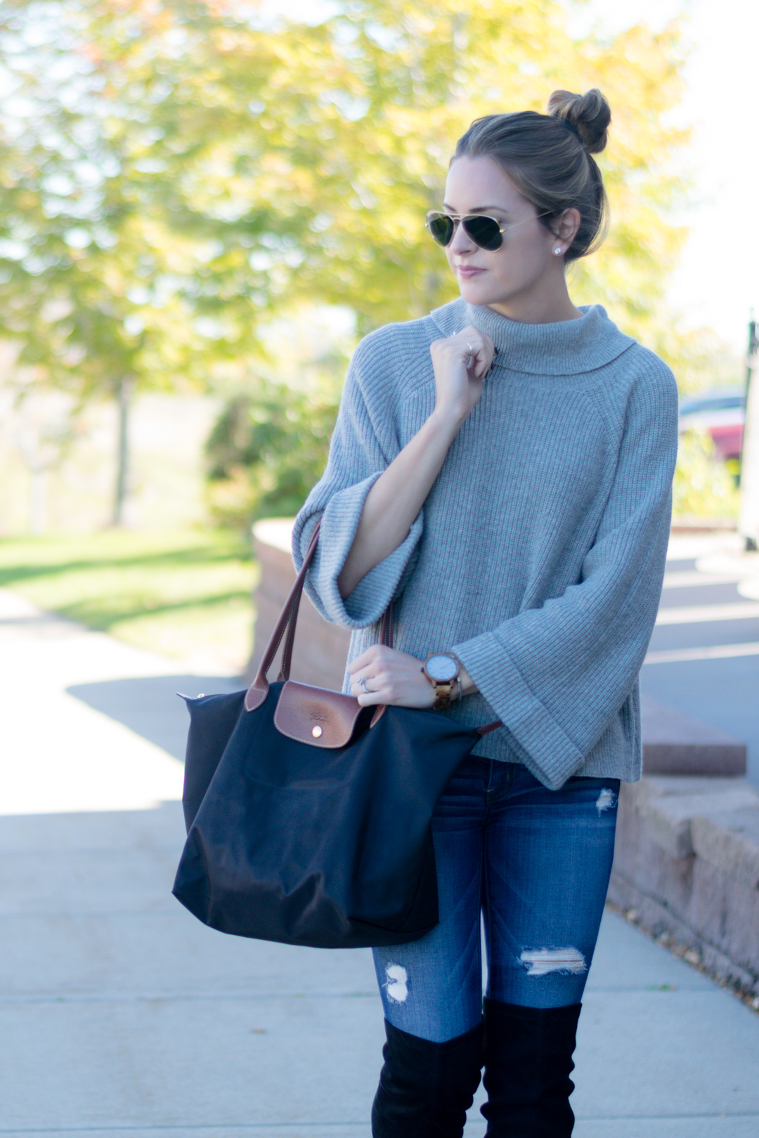 nordstrom leith cowl neck pullover, fall 2016 outfit, gray turtleneck outfit, wood watches, fall accessories, jord watch, frankie series watch