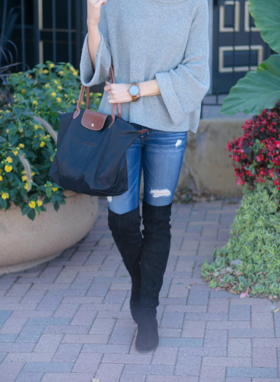 nordstrom leith cowl neck pullover, fall 2016 outfit, gray turtleneck outfit, wood watches, fall accessories, jord watch, frankie series watch, over the knee black boots