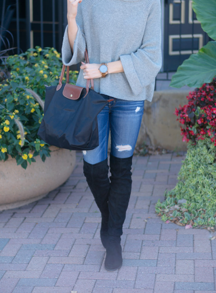 nordstrom leith cowl neck pullover, fall 2016 outfit, gray turtleneck outfit, wood watches, fall accessories, jord watch, frankie series watch, over the knee black boots
