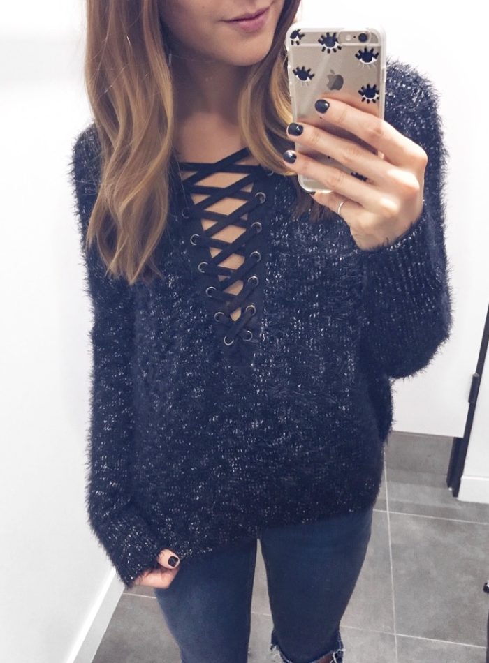 express hi-lo lace-up sweater