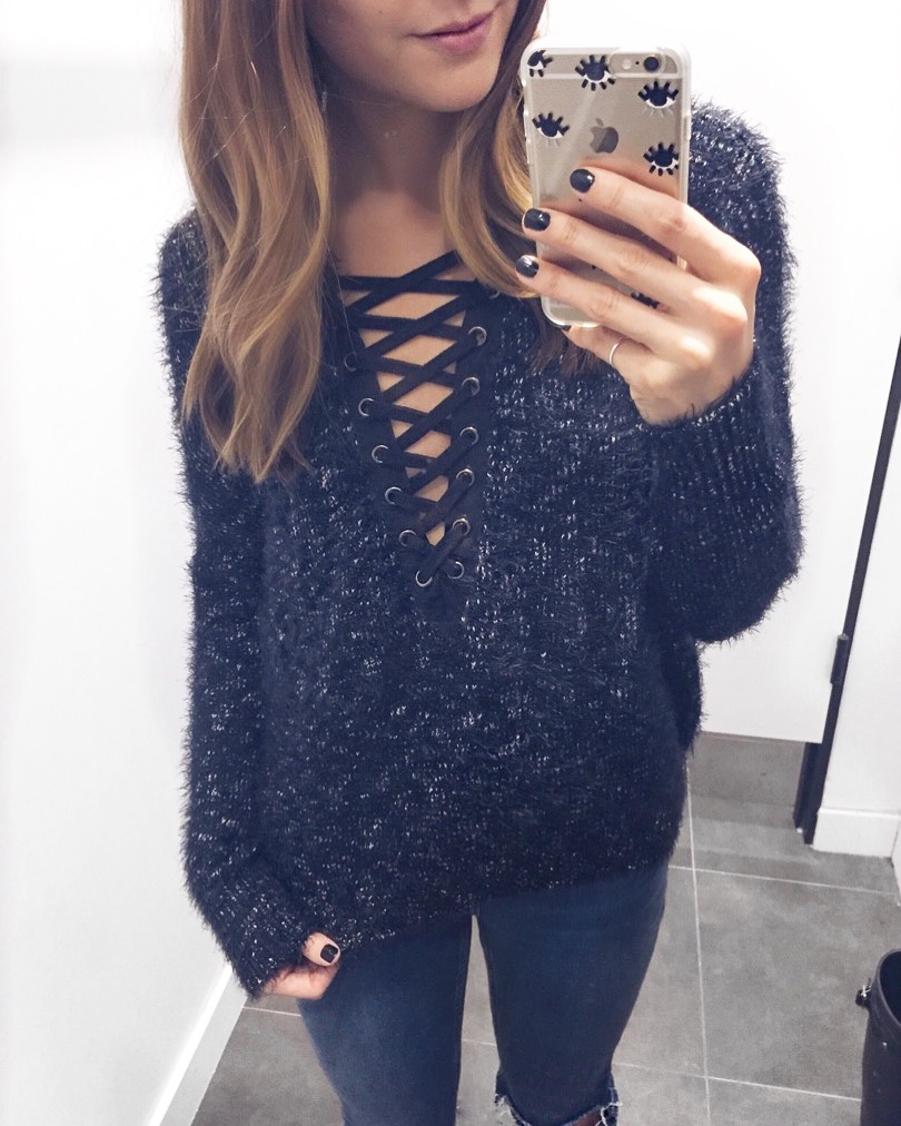 express hi-lo lace-up sweater