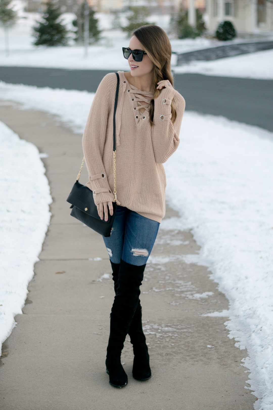 Lace-up Knit Sweater + OTK Boots - The 