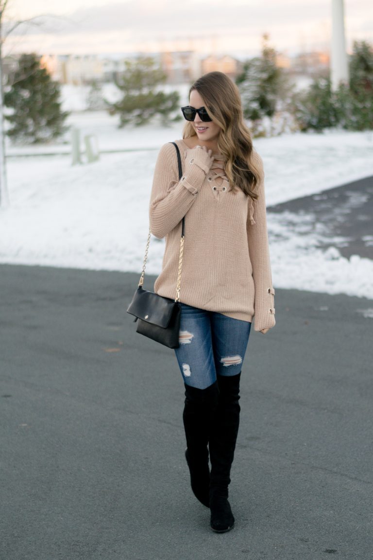 Lace-up Knit Sweater + OTK Boots - The Styled Press