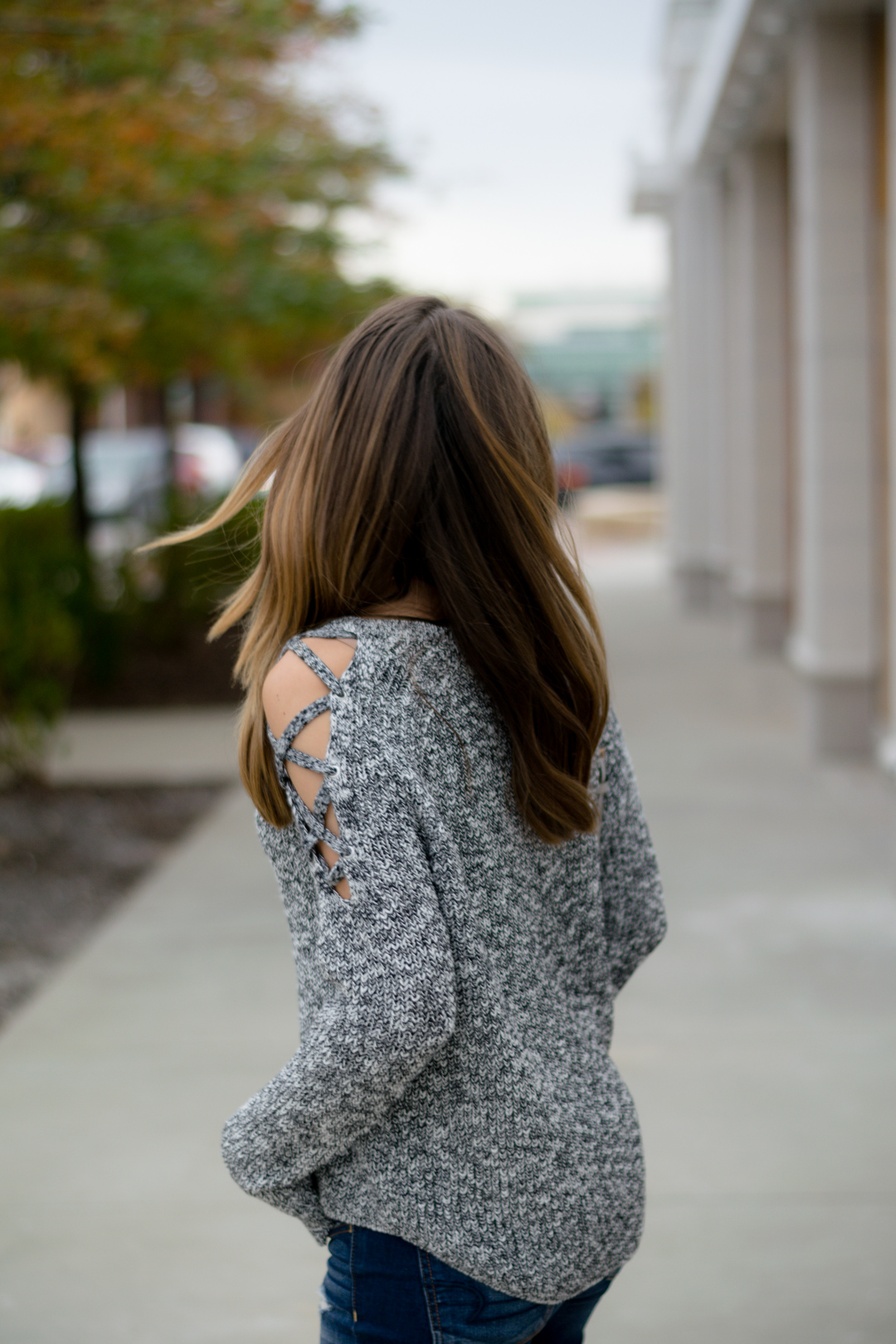 Gray cold sale shoulder sweater