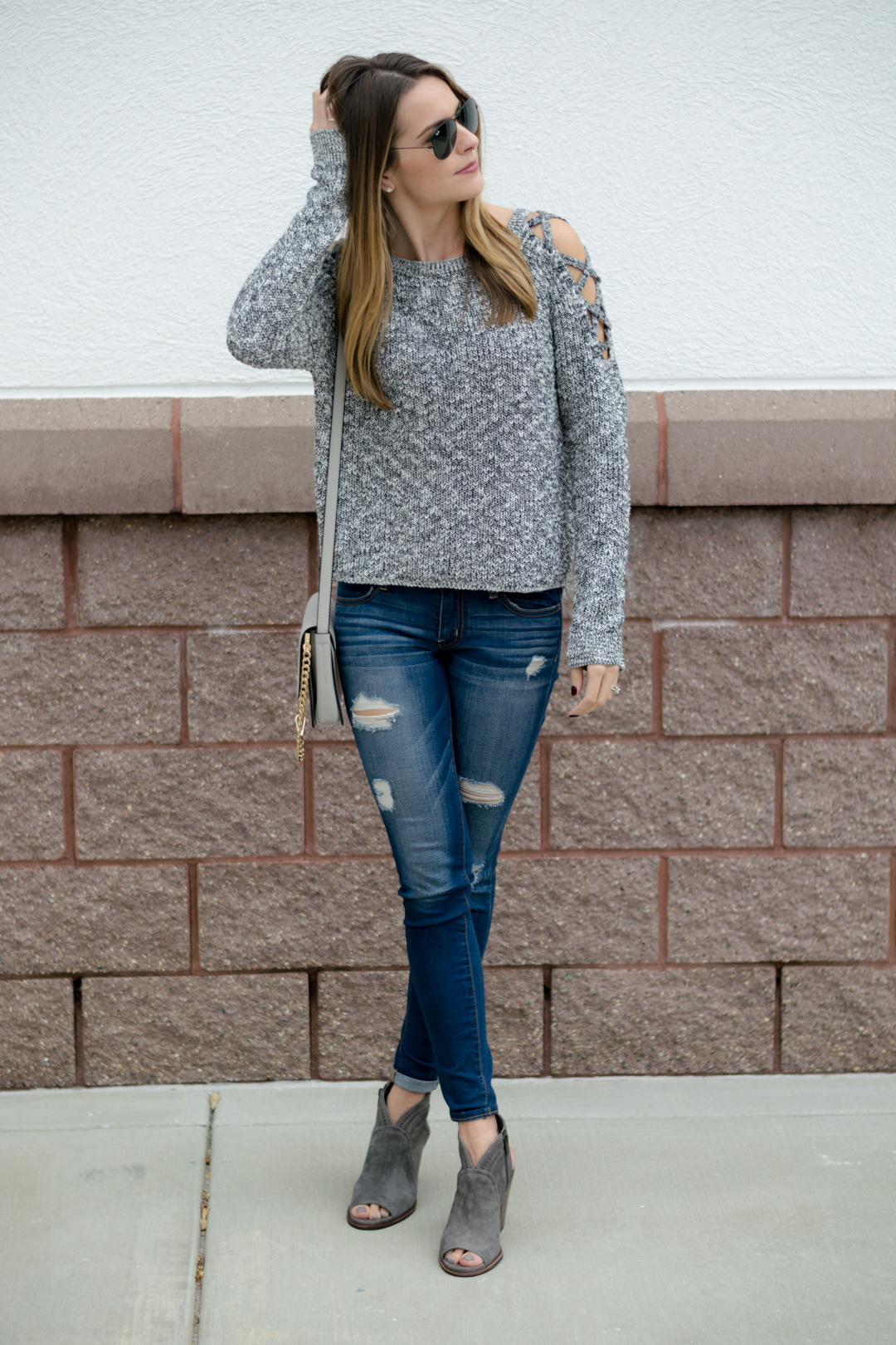 Grey cold shoulder on sale sweater