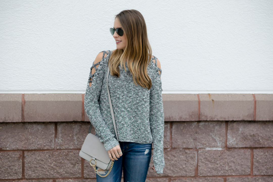 Lace shoulder clearance sweater