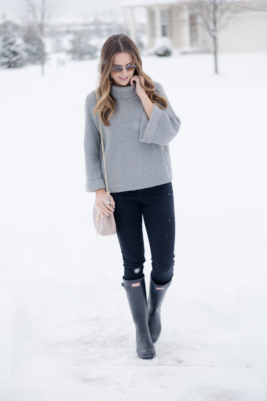 hunter boots winter outfit