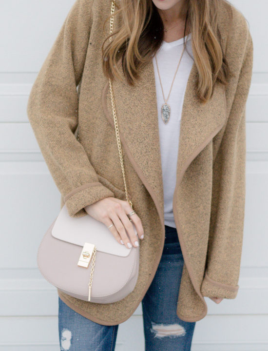 shein khaki sweater jacket, blush pom beanie, hunter boots, rocksbox, winter outfit