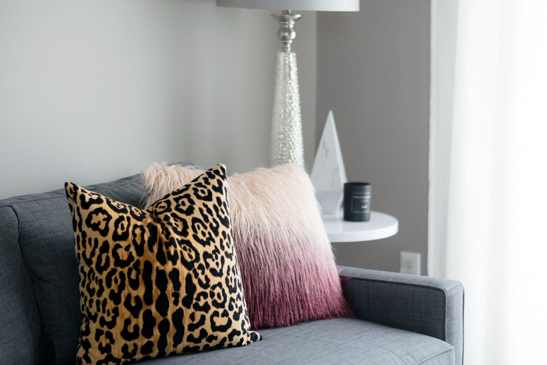 leopard throw pillow cover, blush faux fur