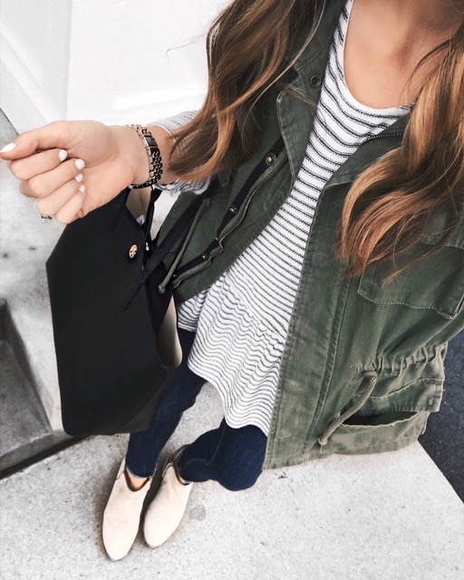 stripe peplum top, military vest outfit