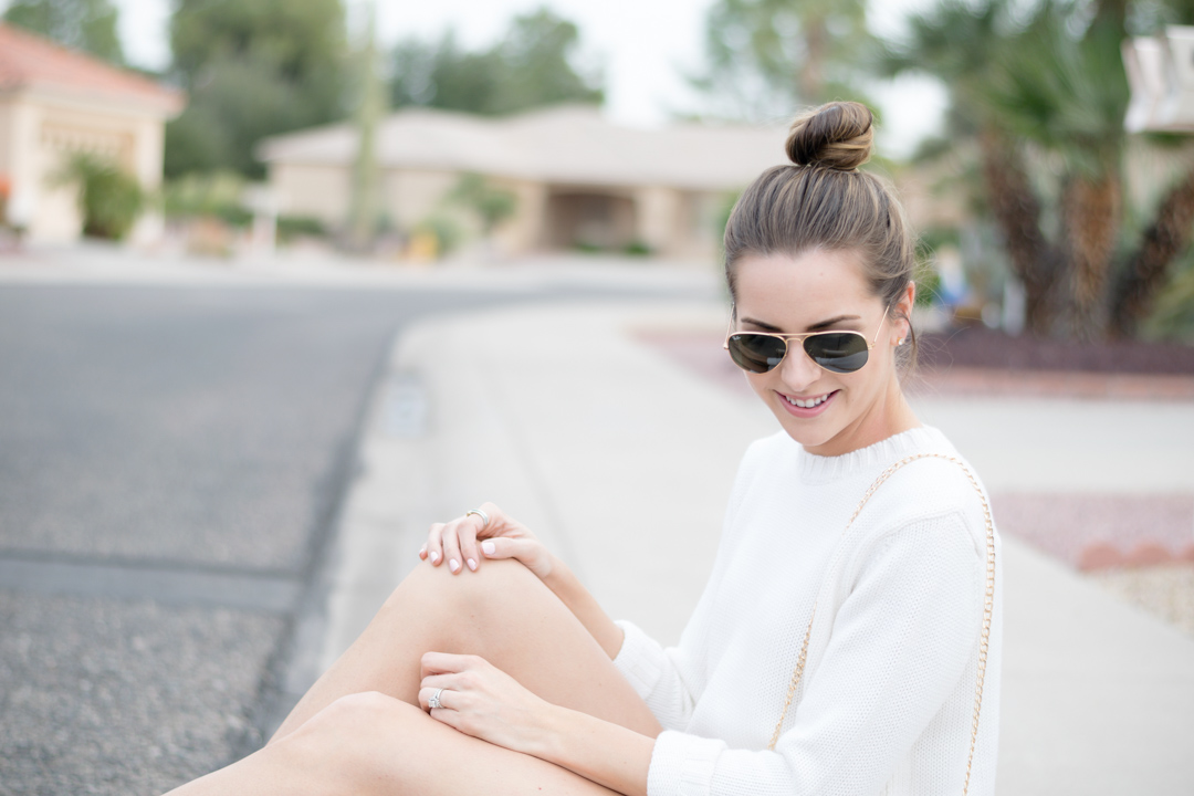 classic gold ray ban aviators, top knot outfit, surprise, AZ