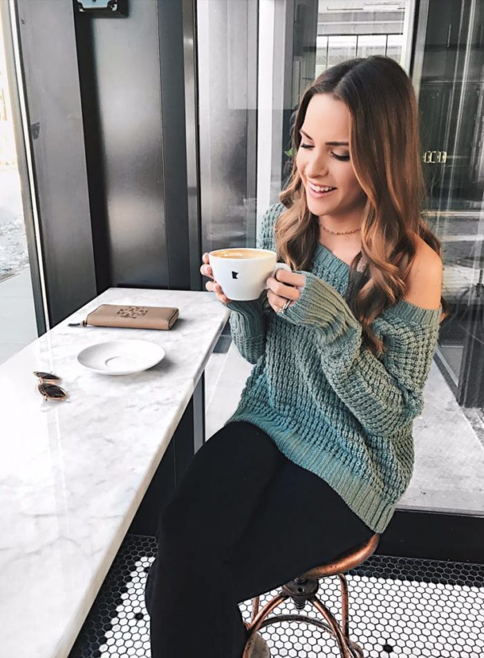 express thermal long sleeve dolman pullover sweater, off the shoulder knit sweater, chunky knit spring sweater, coffee shop outfit, winter lookbook, spring outfits