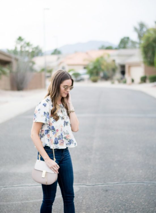 kimchi blu peplum top, spring outfit ideas, spring style, minneapolis fashion blogger, endless eyewear ditto, rose gold round ray bans