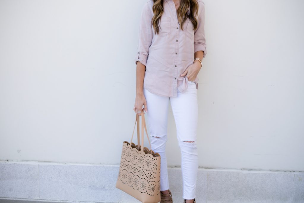 Blush Boyfriend Shirt + White Denim - The Styled Press