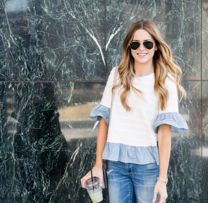 gold ray-ban classic aviators outfit, shein ruffle top, minneapolis fashion blogger, mn style blogger, budget fashion blogger, style blogger on a budget