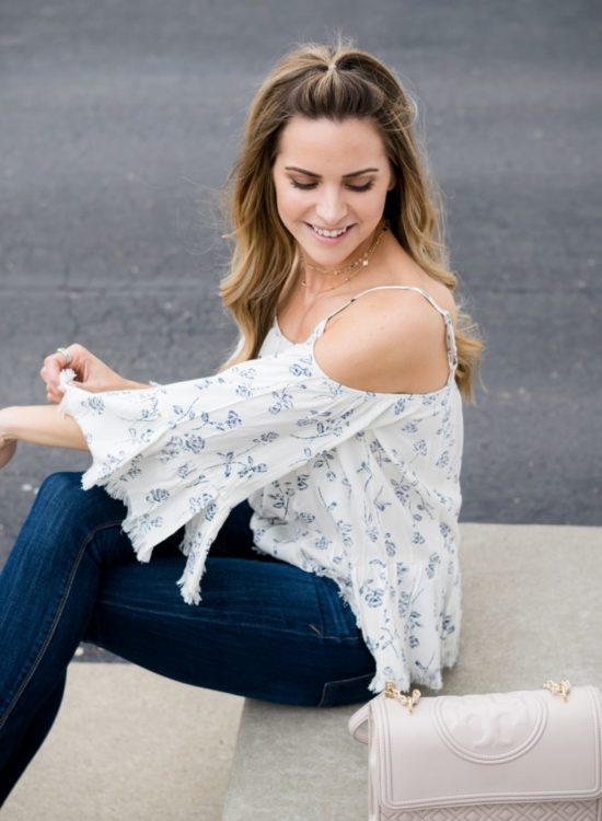 boho chic outfit, boho style, primp boutique cold shoulder top, floral boho top, minneapolis fashion blogger