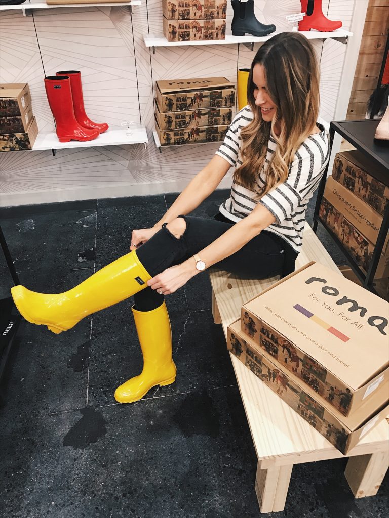 shop for kindness, roma boots, debut mall of America, yellow tall Roma rain boots, Minneapolis blogger, fashion blogger in mn