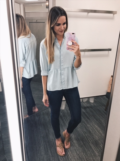 chambray peplum top, Caslon peplum shirt, nsale blogger guide, fall outfits 2017, Nordstrom blogger favorites, nsale