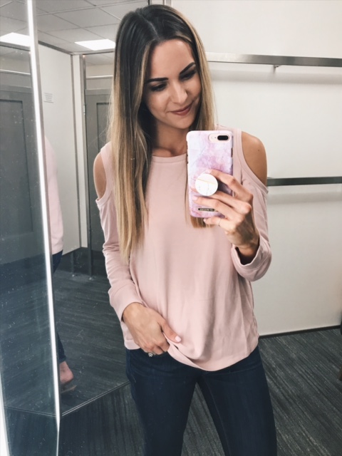 Gibson cold shoulder sweatshirt, blush sweater, Nordstrom anniversary sale under $50, try on haul 2017