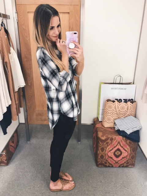 Nordstrom BP. Plaid Cotton Blend Shirt, Black and White plaid tunic, flannel shirt outfit, plaid shirt blogger outfit, Minneapolis fashion blogger