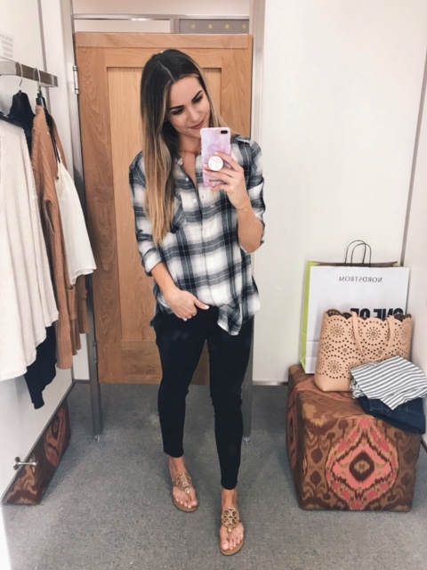 Nordstrom BP. Plaid Cotton Blend Shirt, Black and White plaid tunic, flannel shirt outfit, plaid shirt blogger outfit, Minneapolis fashion blogger