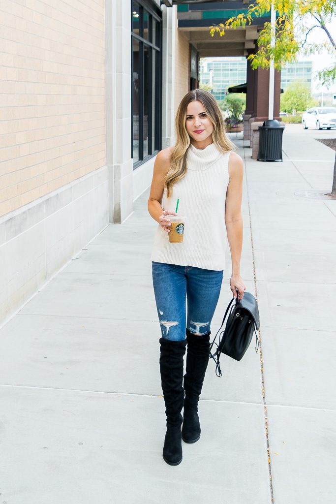 albertville Outlet mall finds, sleeveless turtleneck sweater, Minneapolis fashion blogger