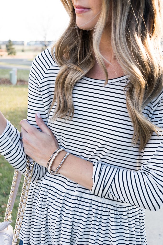 Long sleeve deals striped peplum top