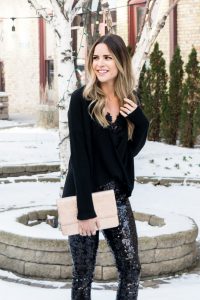Express black sequin leggings, all black holiday look, NYE outfit, Minneapolis blogger