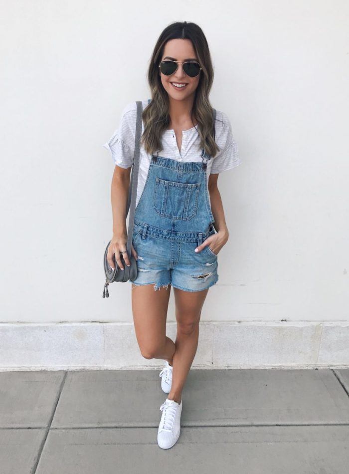 distressed shortalls, overalls outfit, chloe mini marcie cashmere grey