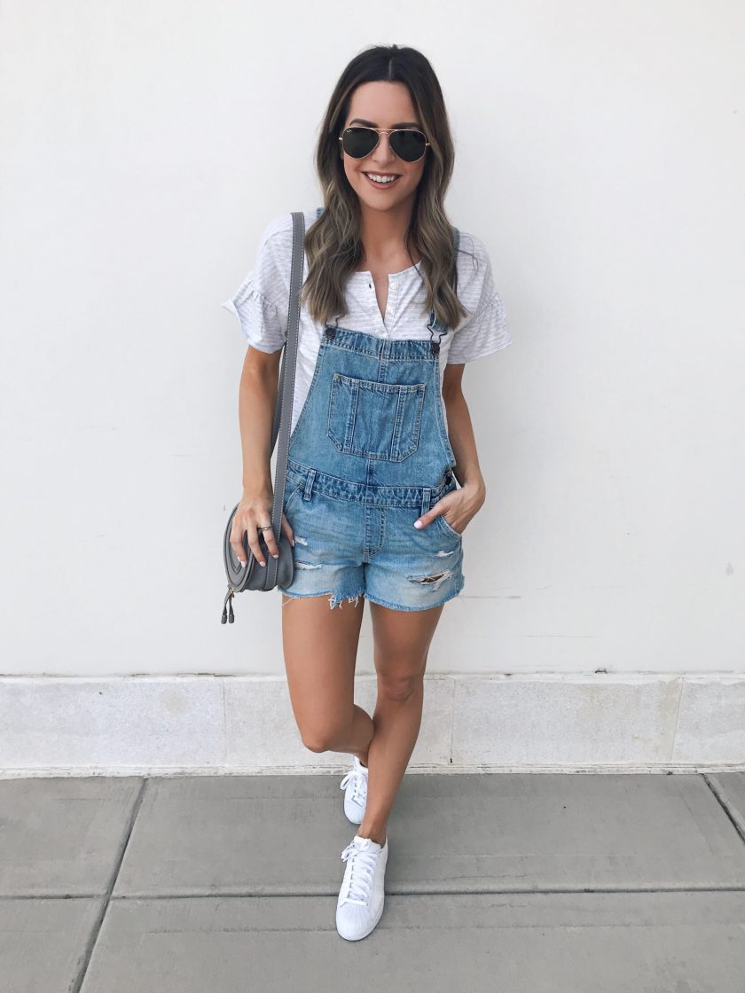 distressed shortalls, overalls outfit, chloe mini marcie cashmere grey
