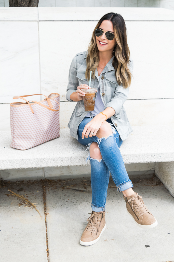 koolaburra Kayleigh high top sneakers, high-top sneakers outfit, Minneapolis blogger, camo jacket