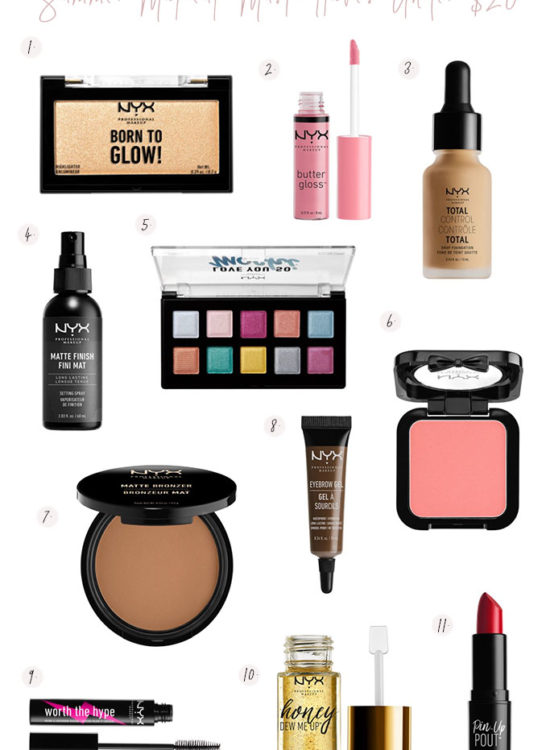 nyx walmart summer makeup must haves under $20, affordable summer makeup, drugstore holy grail