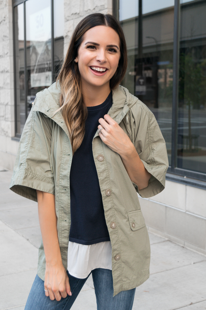 transitioning into fall outfits, loft hooded poncho jacket, Minneapolis blogger