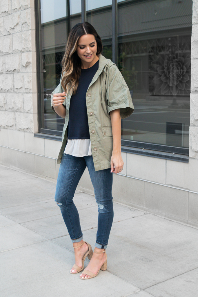 transitioning into fall outfits, loft hooded poncho jacket, Minneapolis blogger