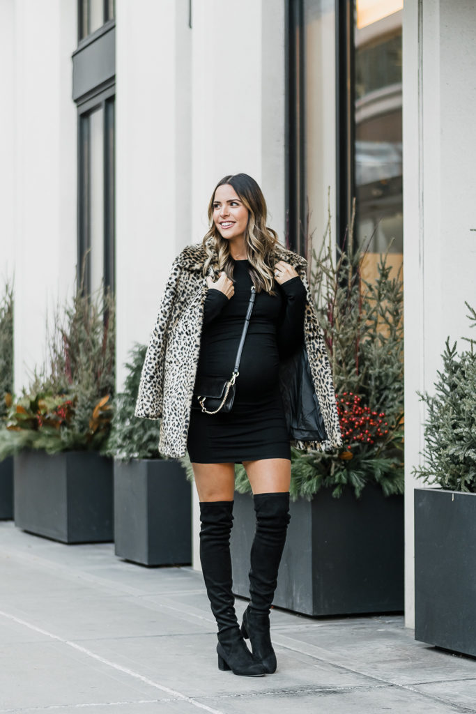 express holiday outfit, holiday party outfit, faux fur leopard coat, bump style, minneapolis fashion blogger
