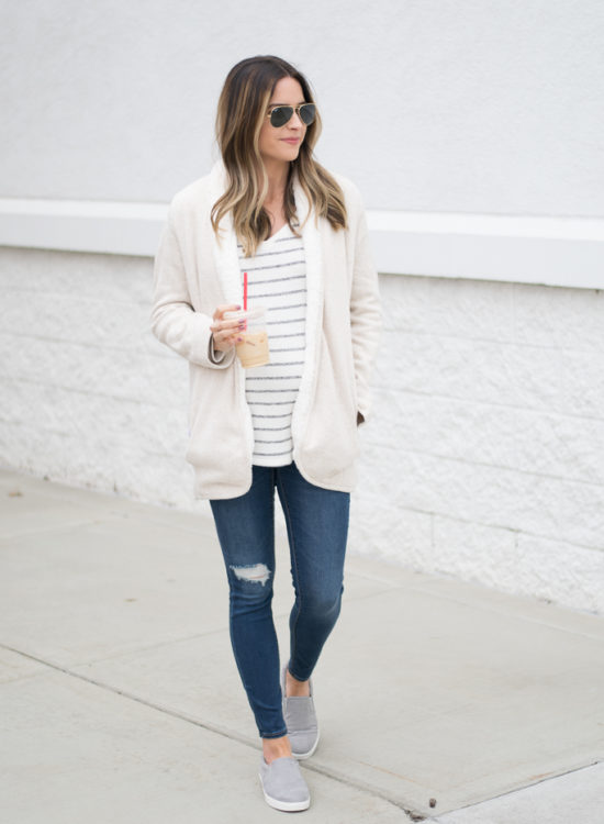 famous footwear dr. scholl's madison slip on sneakers, lauren james sherpa cardigan