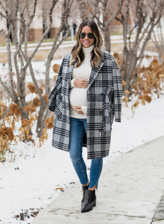 maternity wear for winter, holiday bump style, motherhood maternity, maternity coat