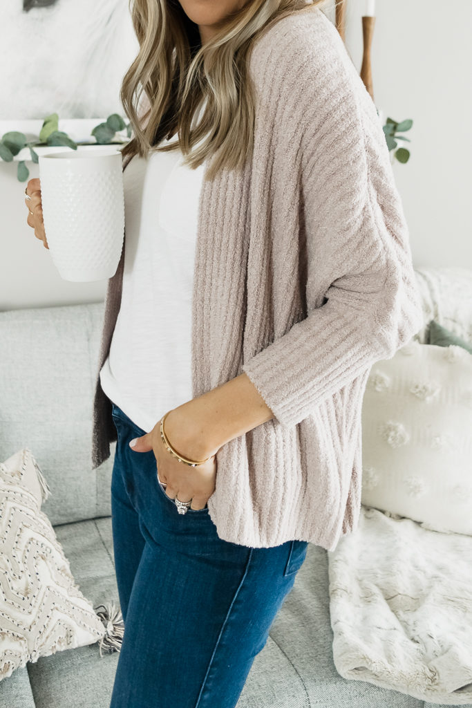 qvc tsv, today's special value, barefoot dreams cozy chic lite ribbed shrug cardi