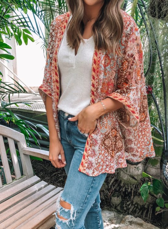 evereve Mother's Day sale 2019, Allison joy mosaic kimono, bobi rib tank, agolde Sophie crop