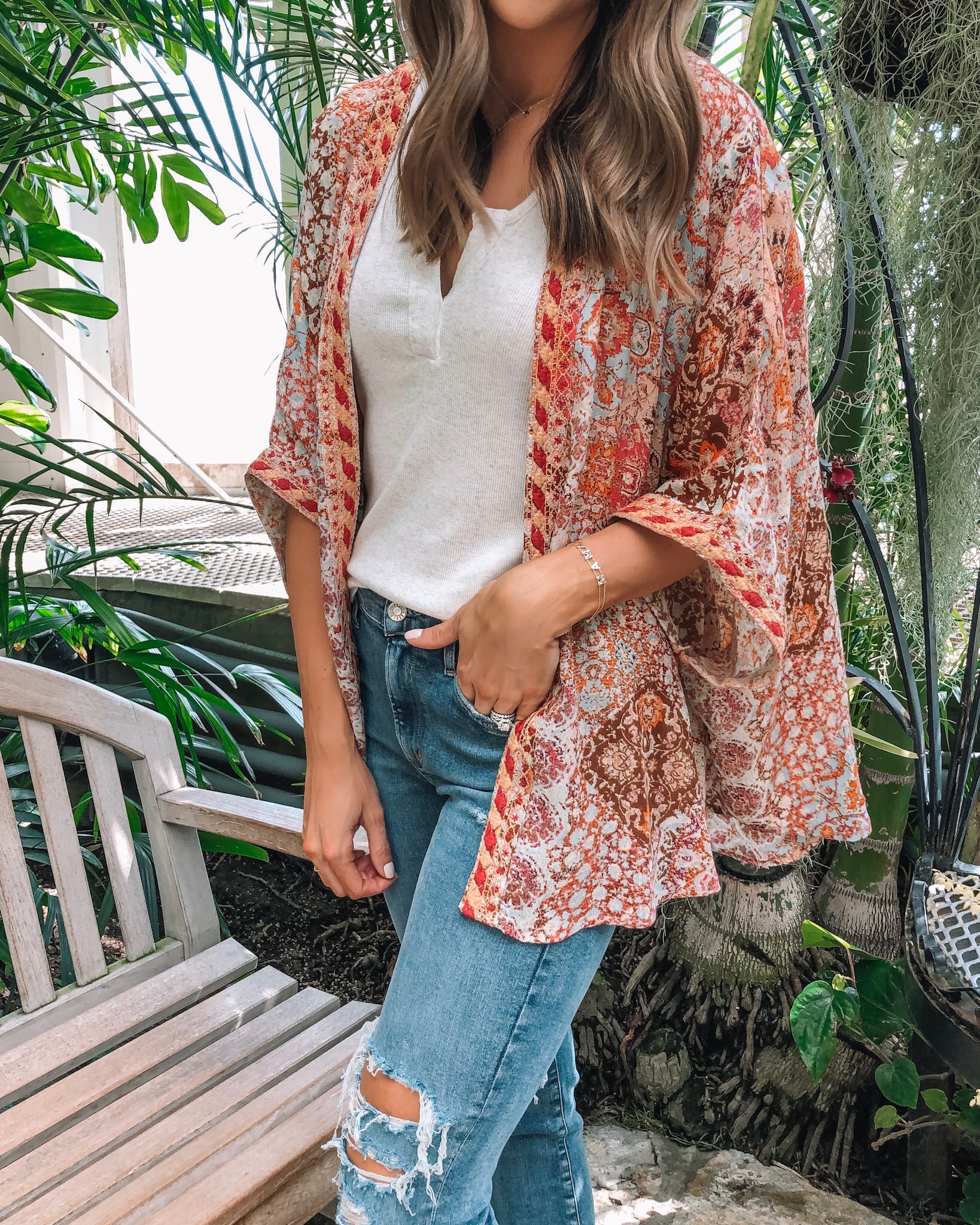 evereve Mother's Day sale 2019, Allison joy mosaic kimono, bobi rib tank, agolde Sophie crop