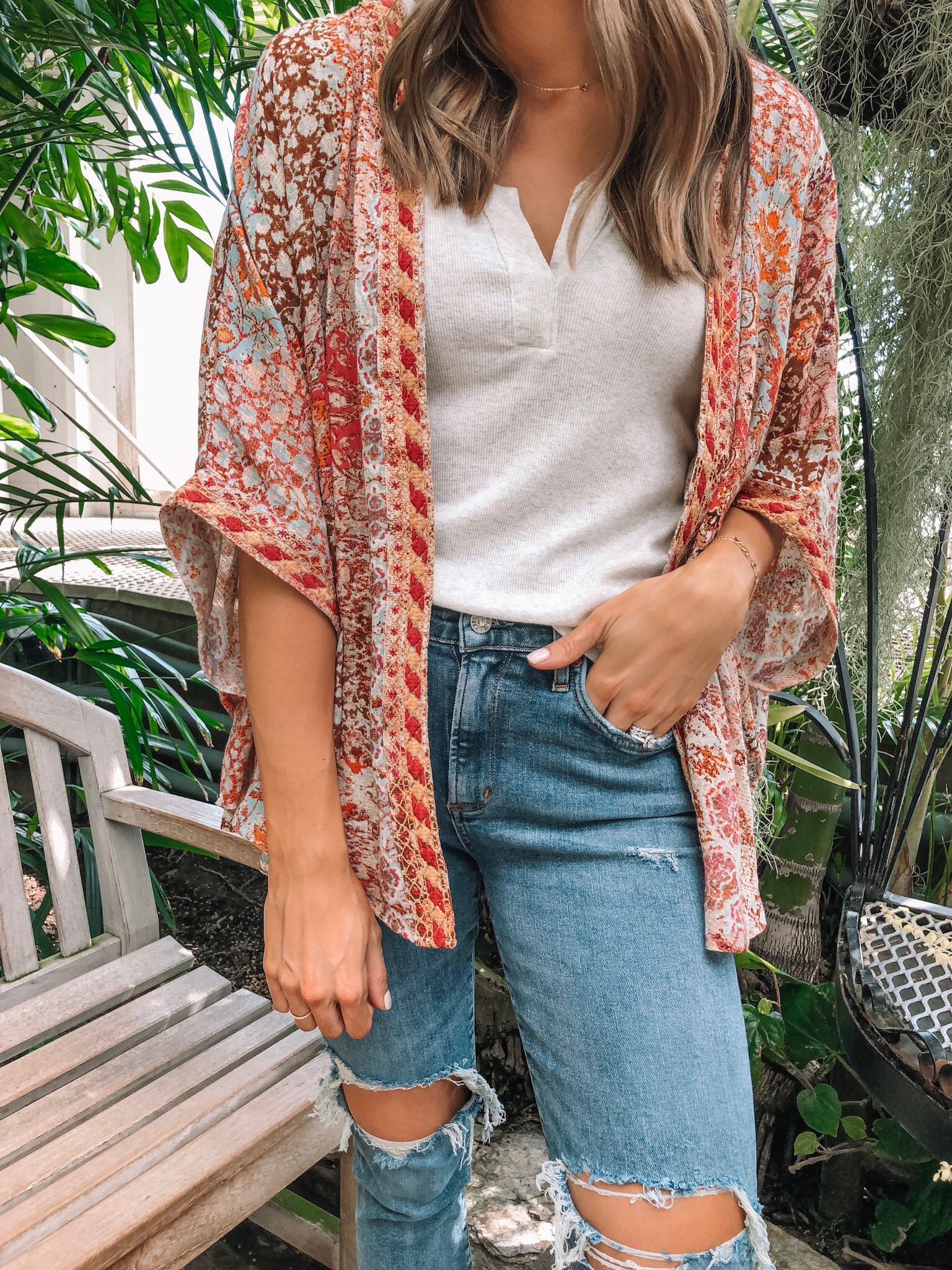 evereve Mother's Day sale 2019, Allison joy mosaic kimono, bobi rib tank, agolde Sophie crop