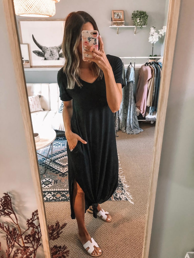 Amazon try on, haul, june 2019, Women's Casual Loose Pocket Long Dress Short Sleeve Split, Maxi Dresses